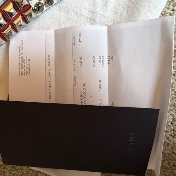 Prada Vela Black Bag w/red leather and silver studded strap - Picture 4 of 7